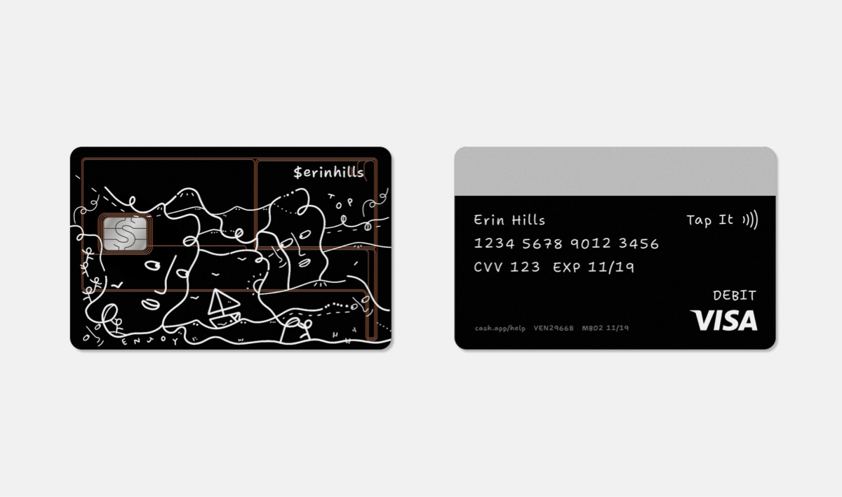 Shantell Sans in use for a Cash App card design
